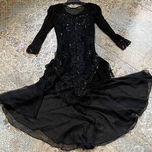 Elegant UNIQUE BALLROOM PRACTICE LONG BLACK Dress S-M SZ
